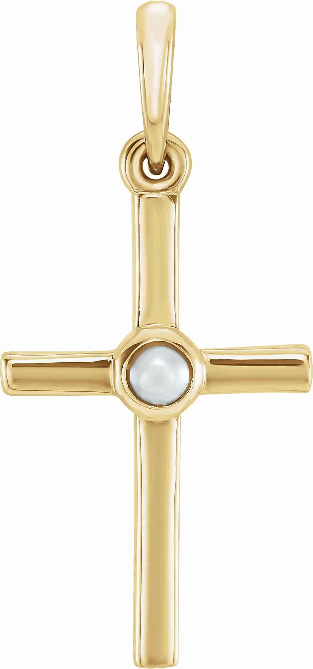 14K Yellow Gold Cultured White Freshwater Pearl Cross Pendant