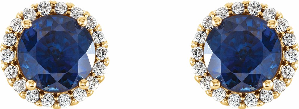 14K Yellow Gold 4 mm Lab-Grown Blue Sapphire & 1/10 CTW Natural Diamond Earrings