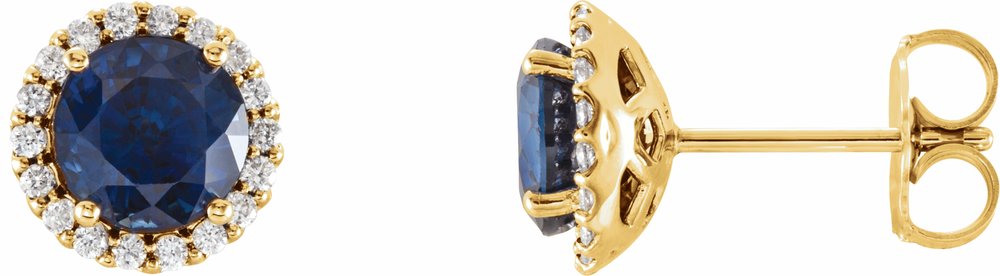 14K Yellow Gold 4 mm Lab-Grown Blue Sapphire & 1/10 CTW Natural Diamond Earrings
