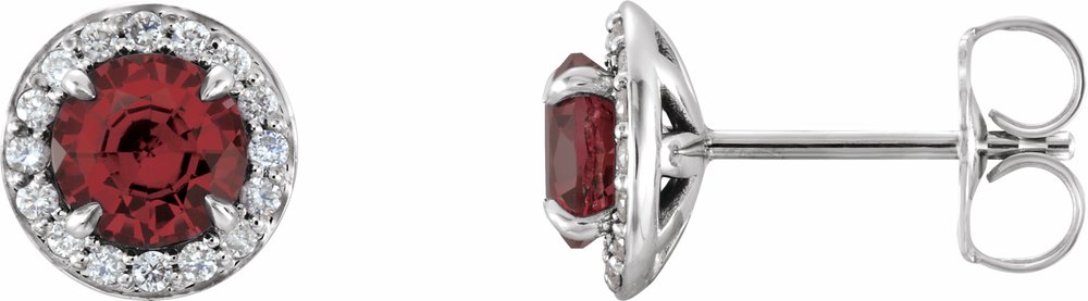 14K White Gold 5 mm Natural Mozambique Garnet & 1/8 CTW Natural Diamond Earrings