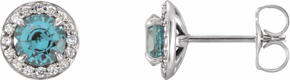 14K White Gold 5 mm Natural Aquamarine & 1/8 CTW Natural Diamond Earrings