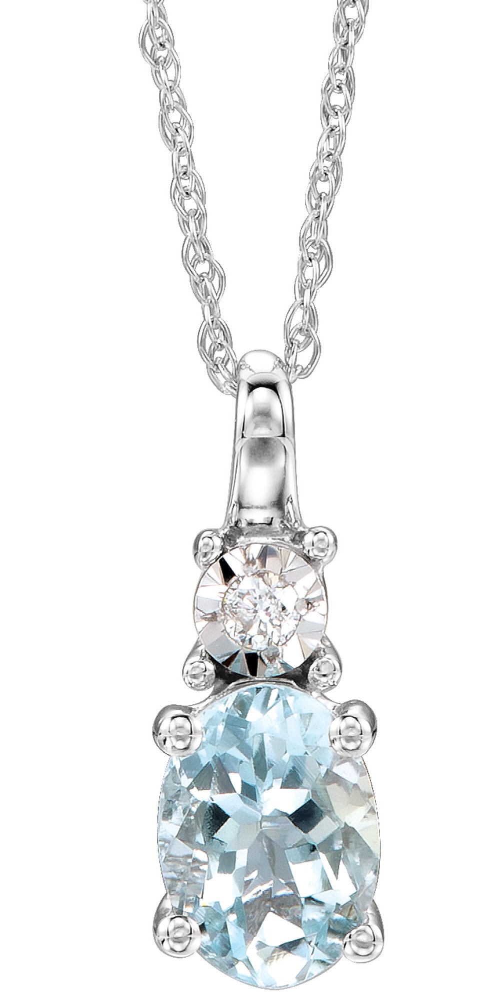 14K White Gold Natural Aquamarine & .02 CT Natural Diamond 18" Necklace