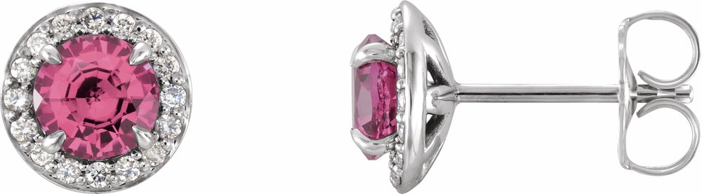 14K White Gold 4 mm Natural Pink Tourmaline & 1/10 CTW Natural Diamond Earrings