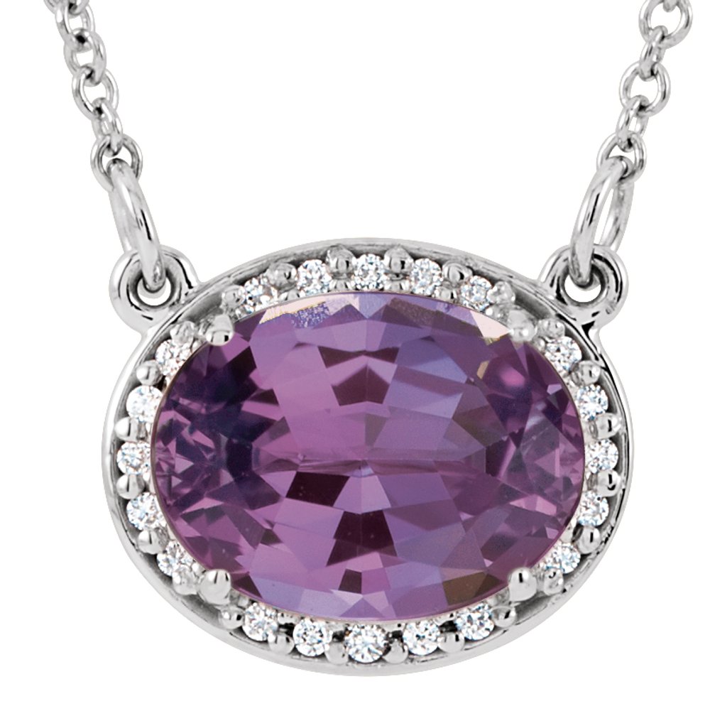 14K White Gold Natural Amethyst & .04 CTW Natural Diamond 16 1/2" Necklace