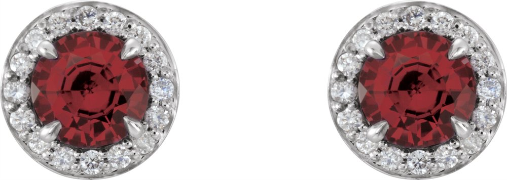 14K White Gold 5 mm Natural Mozambique Garnet & 1/8 CTW Natural Diamond Earrings