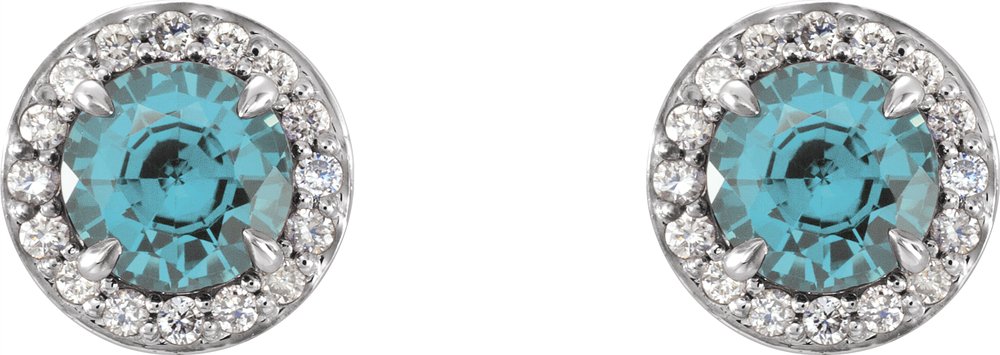 14K White Gold 5 mm Natural Aquamarine & 1/8 CTW Natural Diamond Earrings