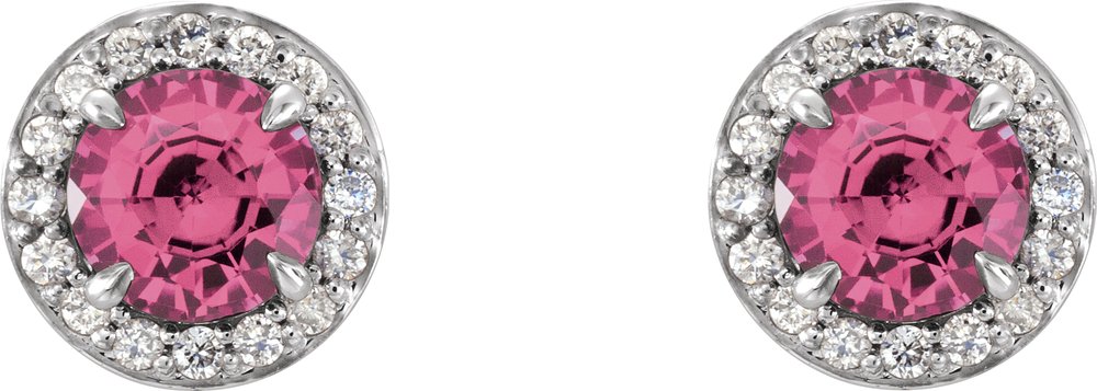 14K White Gold 4 mm Natural Pink Tourmaline & 1/10 CTW Natural Diamond Earrings