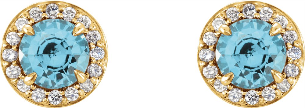 14K Yellow Gold 4 mm Natural Blue Zircon & 1/10 CTW Natural Diamond Earrings