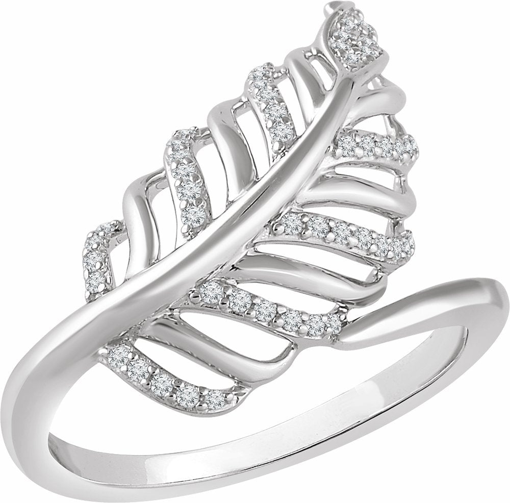 14K White Gold 1/5 CTW Natural Diamond Leaf Ring