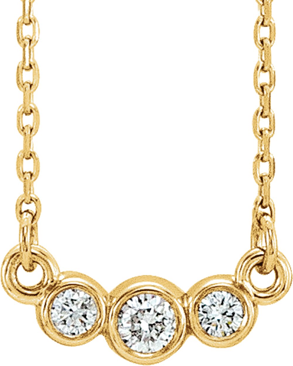 14K Yellow Gold 1/8 CTW Natural Diamond Three-Stone 16-18" Necklace