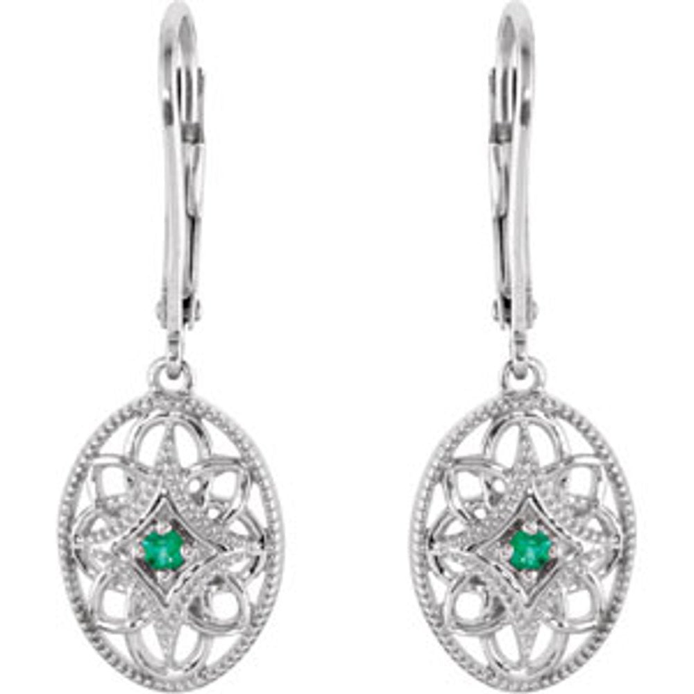 Sterling Silver Natural Emerald Lever Back Earrings