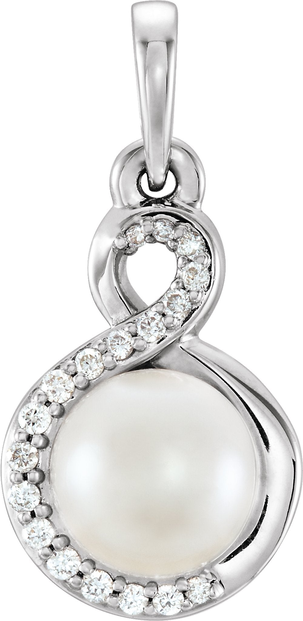 14K White Gold Cultured White Freshwater Pearl & .07 CTW Natural Diamond Pendant
