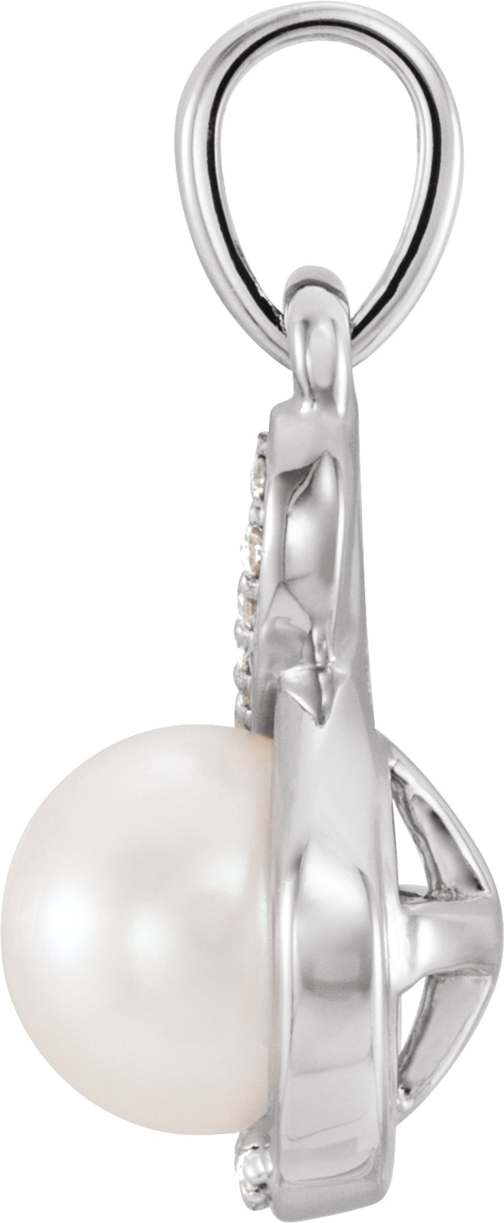 14K White Gold Cultured White Freshwater Pearl & .07 CTW Natural Diamond Pendant