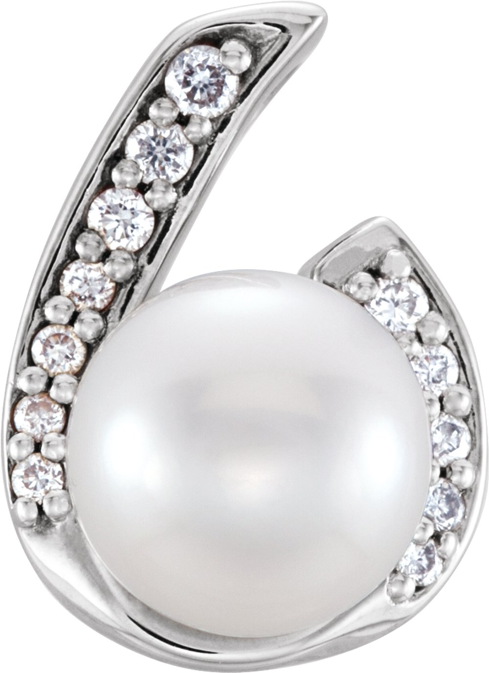 14K White Gold Cultured White Freshwater Pearl & .06 CTW Natural Diamond Pendant