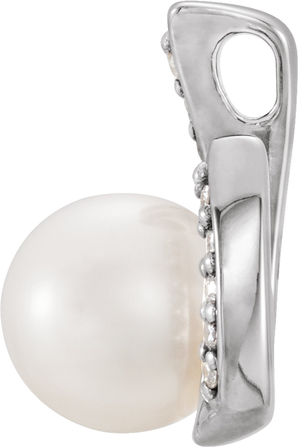14K White Gold Cultured White Freshwater Pearl & .06 CTW Natural Diamond Pendant