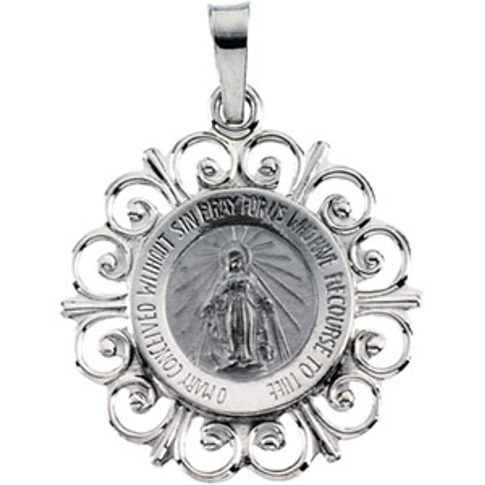 14K White 18 mm Round Miraculous Medal