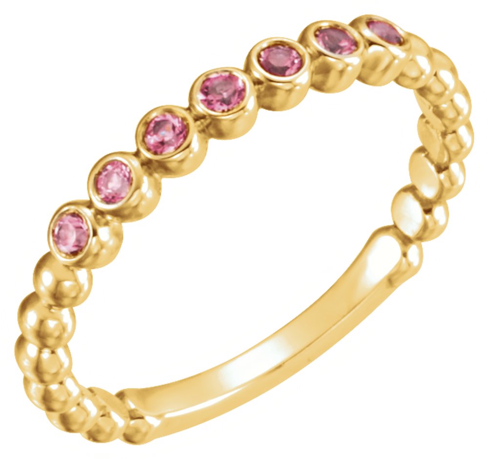 14K Yellow Natural Pink Tourmaline Stackable Ring