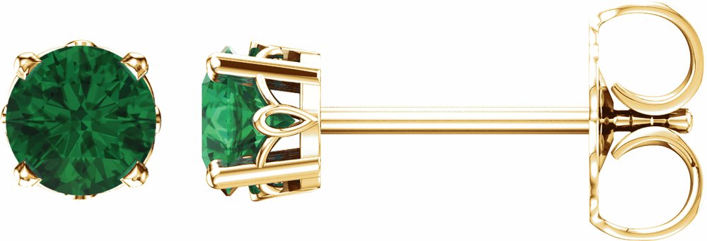14K Yellow Gold Lab-Grown Emerald Scroll Setting® Stud Earrings