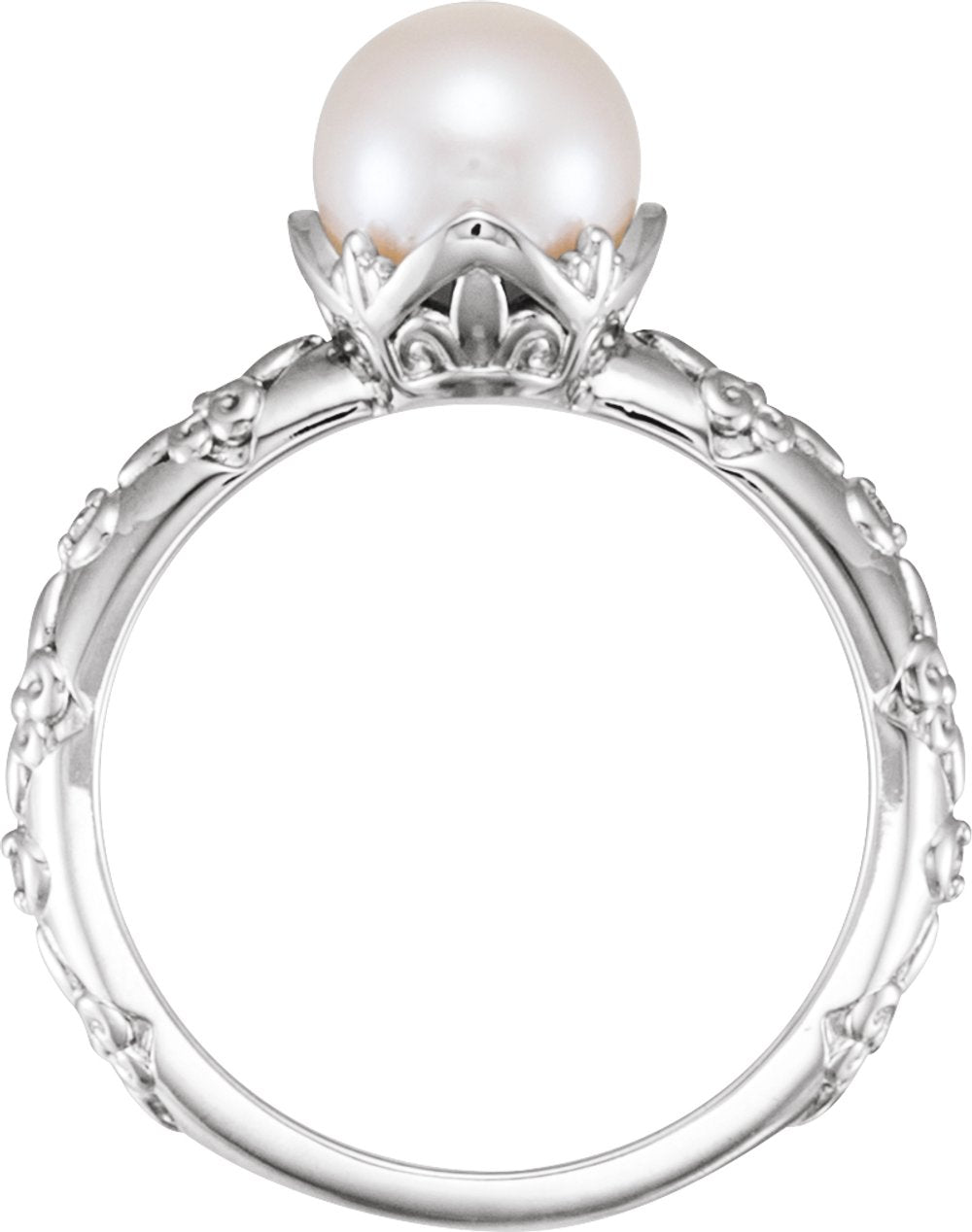 Sterling Silver Cultured White Freshwater Pearl & .02 CTW Natural Diamond Ring