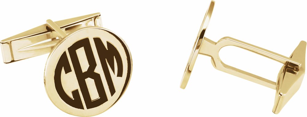 14K Yellow Gold Engravable Monogram Cuff Links