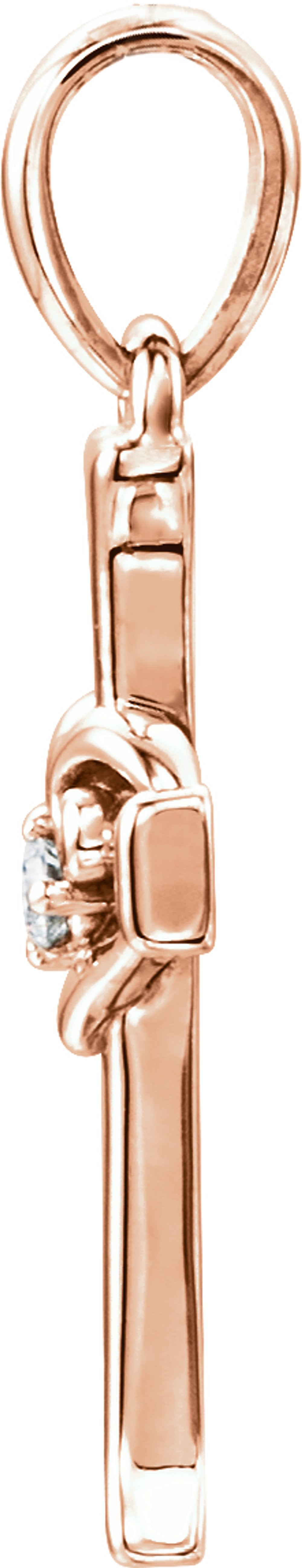 14K Rose .025 CT Natural Diamond Heart & Cross Pendant