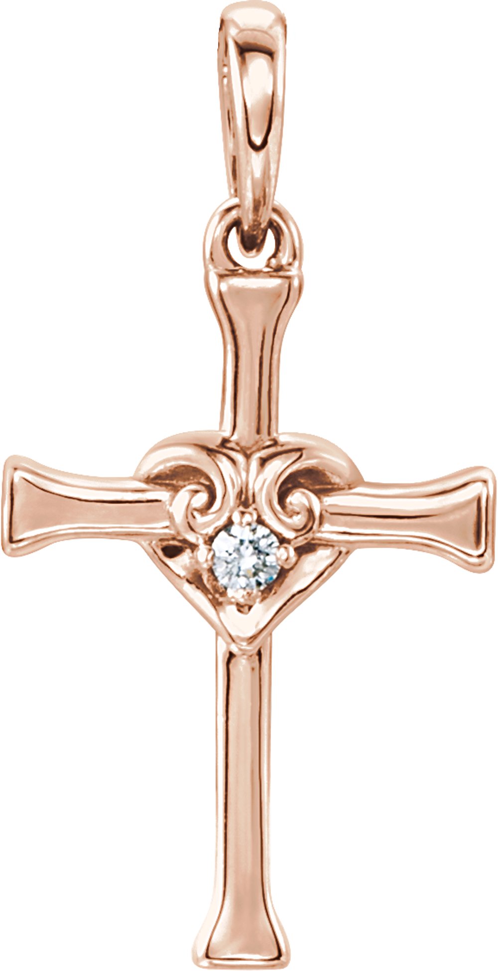 14K Rose .025 CT Natural Diamond Heart & Cross Pendant