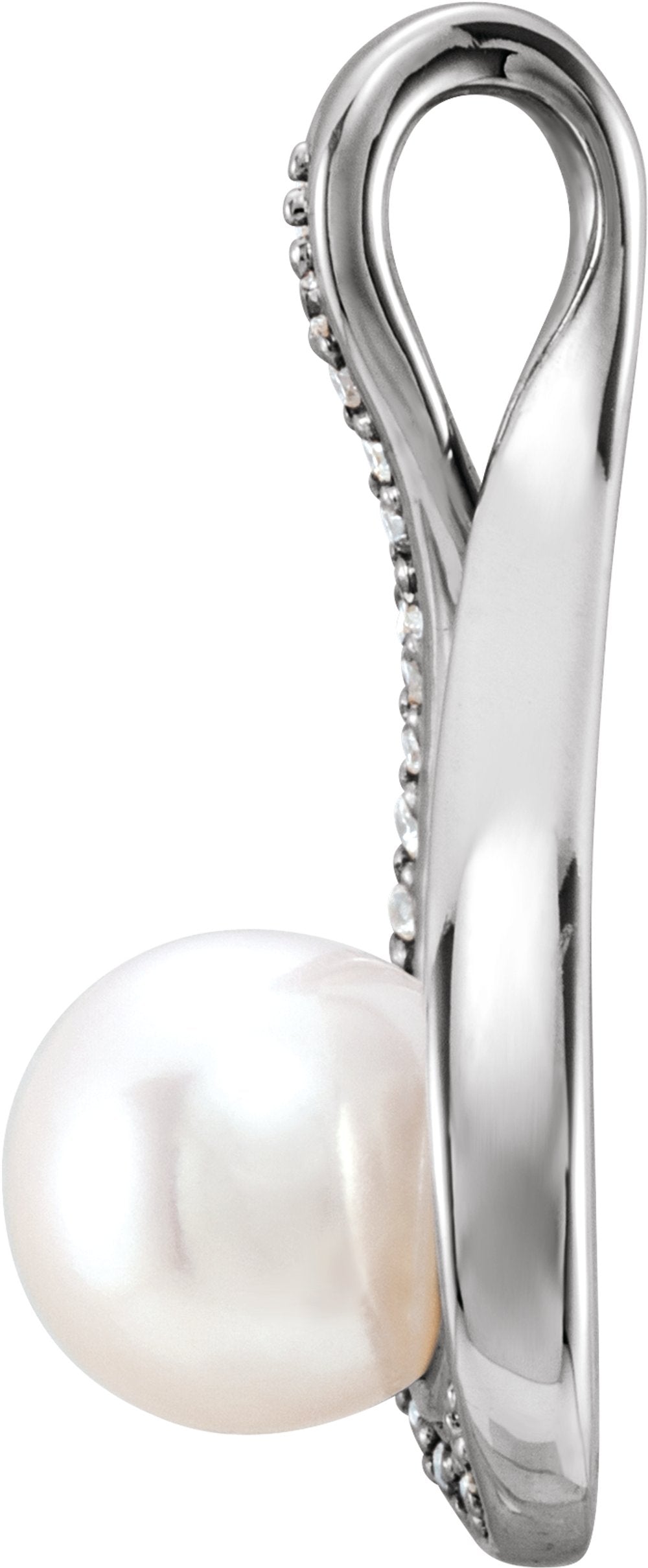14K White Gold Cultured White Freshwater Pearl & .03 CTW Natural Diamond Pendant