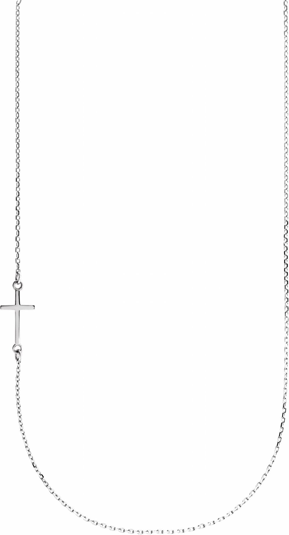 14K White Gold Off-Center Sideways Cross 16" Necklace