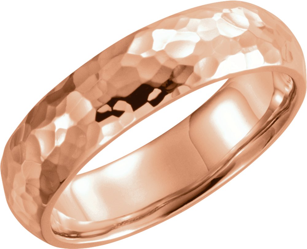 14K Rose 6 mm Half Round Hammered Comfort-Fit Band Size 12