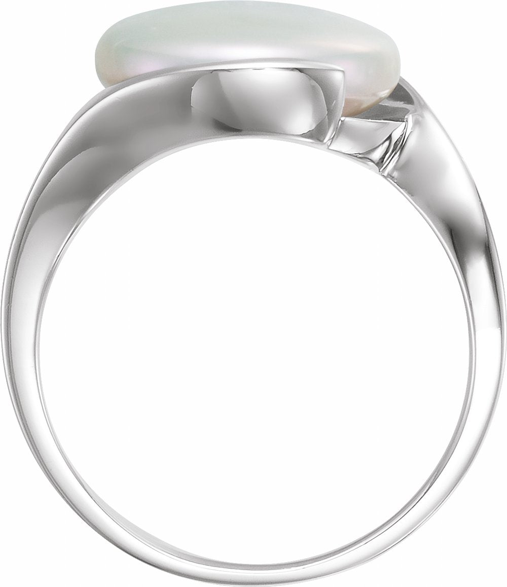 Sterling Silver Cultured White Freshwater Pearl Coin Ring