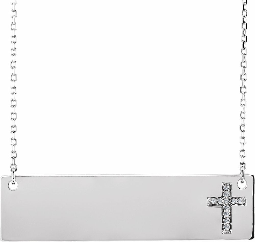 14K White .025 CTW Natural Diamond Engravable Cross 16-18" Necklace