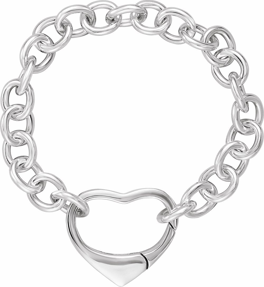 Sterling Silver 10 mm Cable 7 1/2" Chain with Heart Clasp
