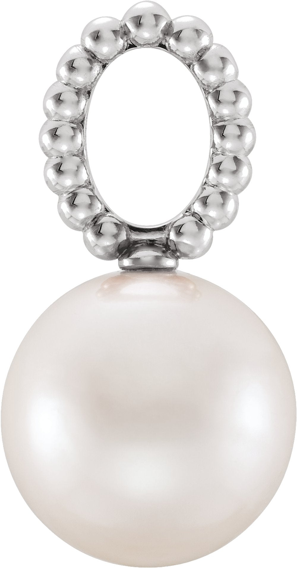 14K White Gold Cultured White Freshwater Pearl Beaded Pendant