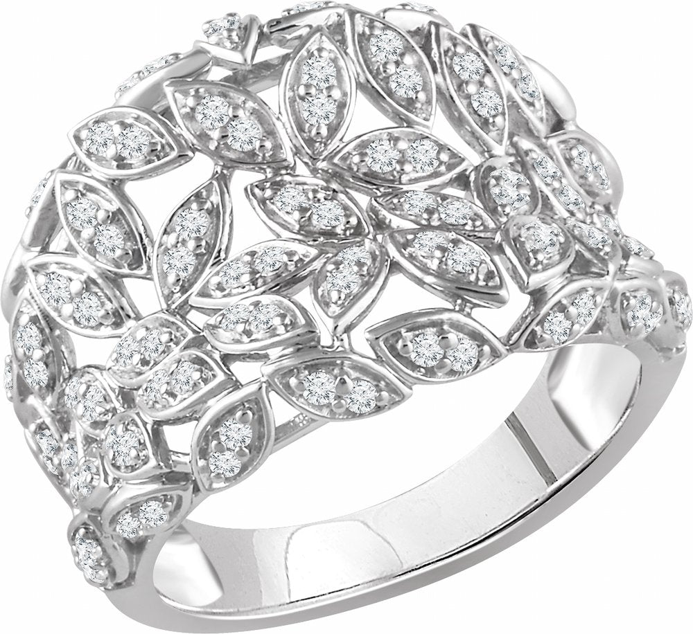 14K White Gold 1/2 CTW Natural Diamond Leaf Ring