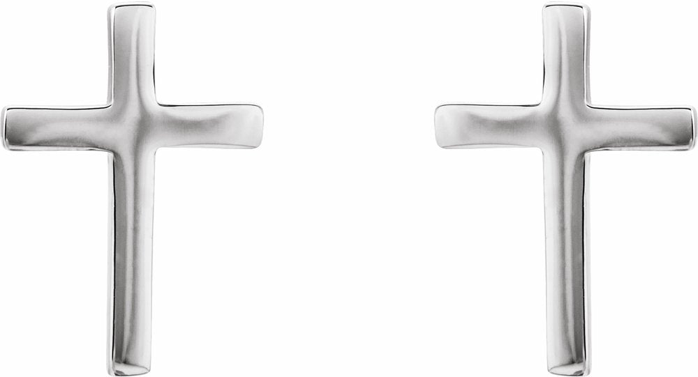 14K White Gold 10 mm Cross Earrings