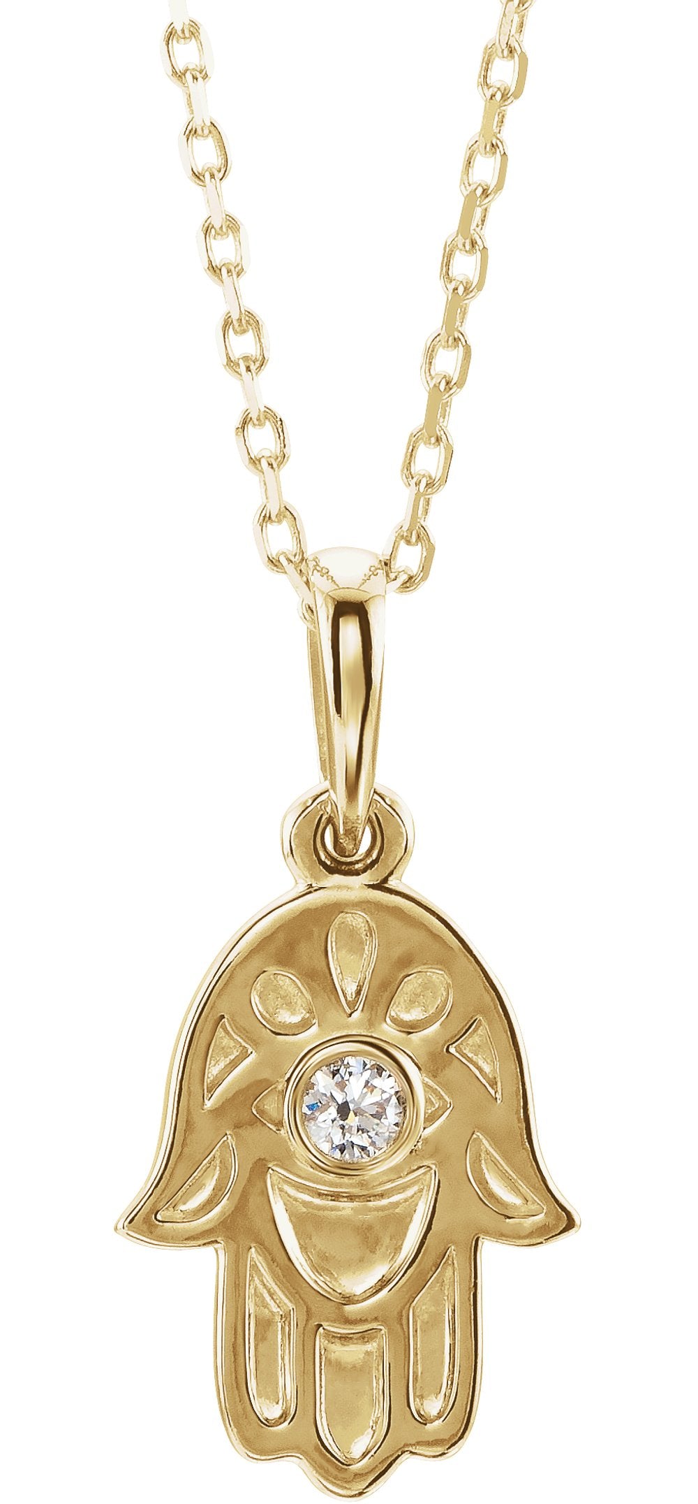 14K Yellow Gold .03 CTW Natural Diamond Hamsa 16-18" Necklace
