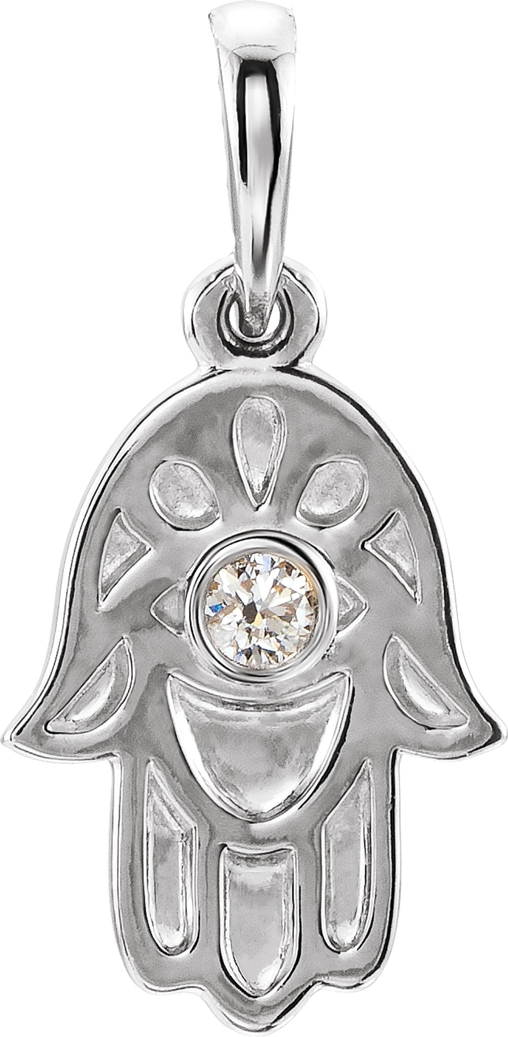 14K White .03 CTW Natural Diamond Hamsa Pendant