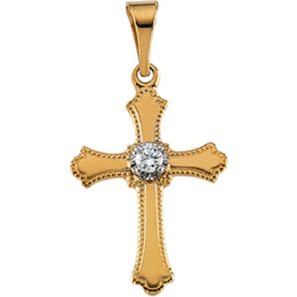 14K Yellow Gold .03 CT Natural Diamond Cross Pendant