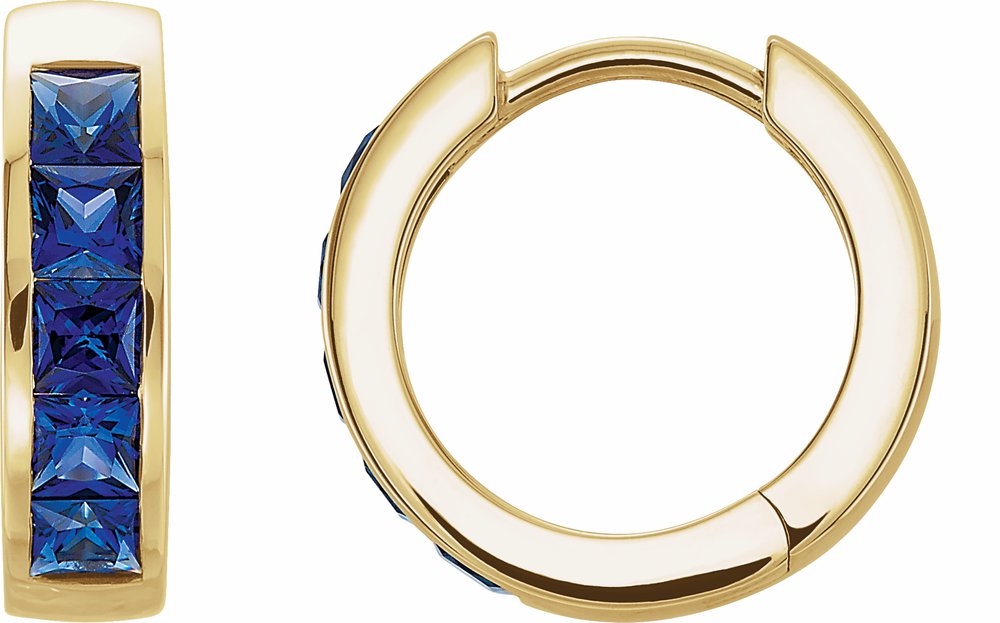 14K Yellow Gold Lab-Grown Blue Sapphire Hoop Earrings