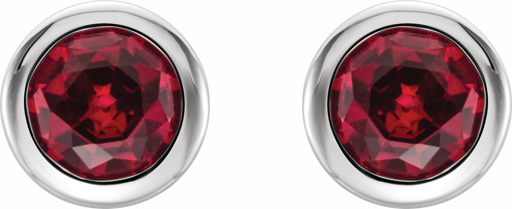Rhodium-Plated Sterling Silver Imitation Ruby Bezel-Set Earrings