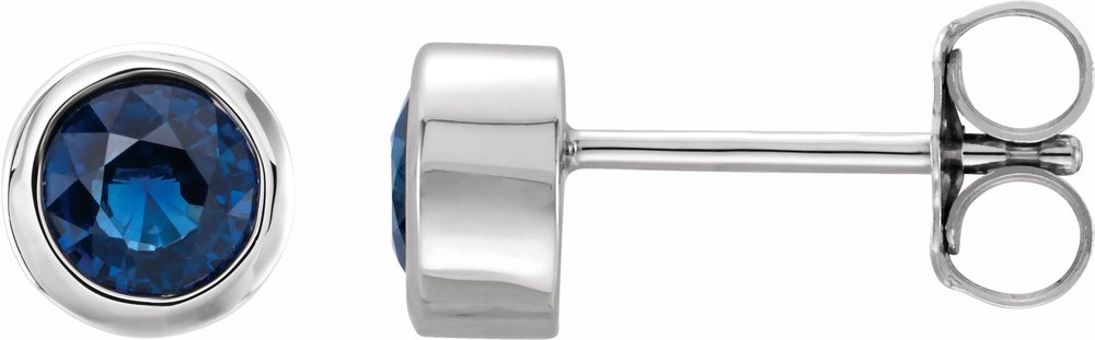 14K White Gold Lab-Grown Blue Sapphire Bezel-Set Earrings