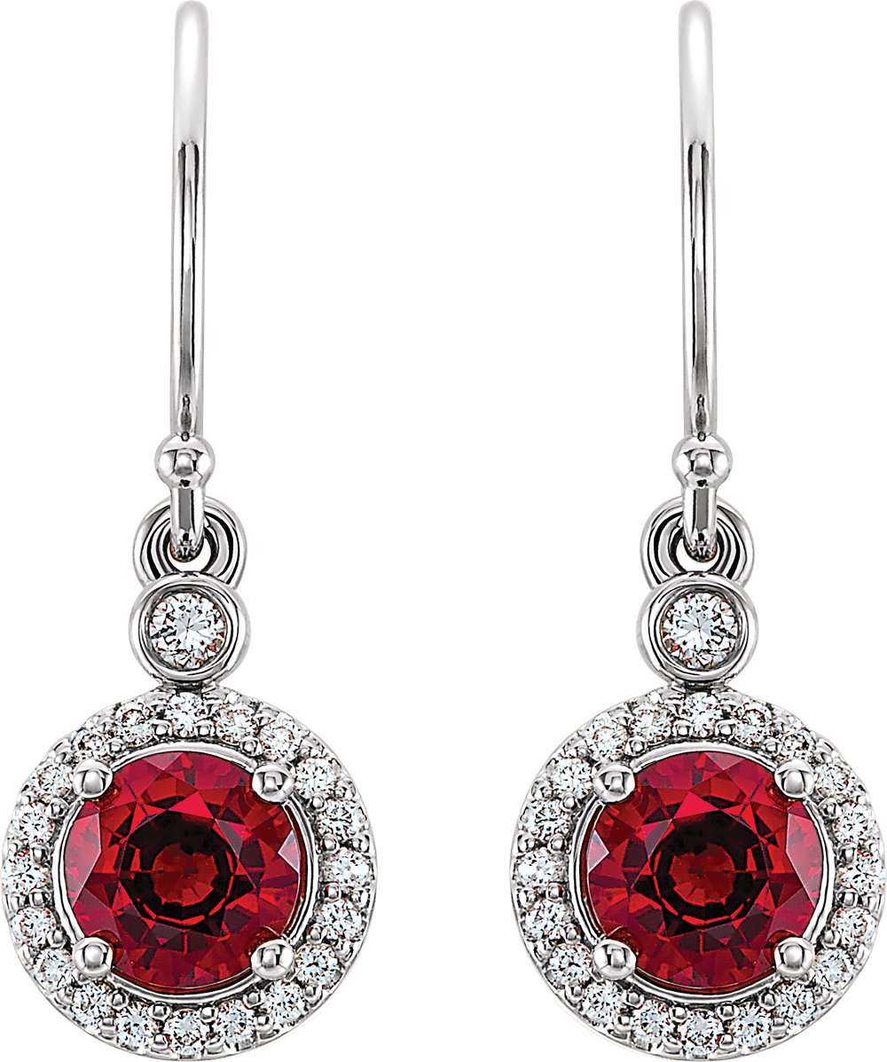 14K White Lab-Grown Ruby & 1/8 CTW Natural Diamond Halo-Style Earrings