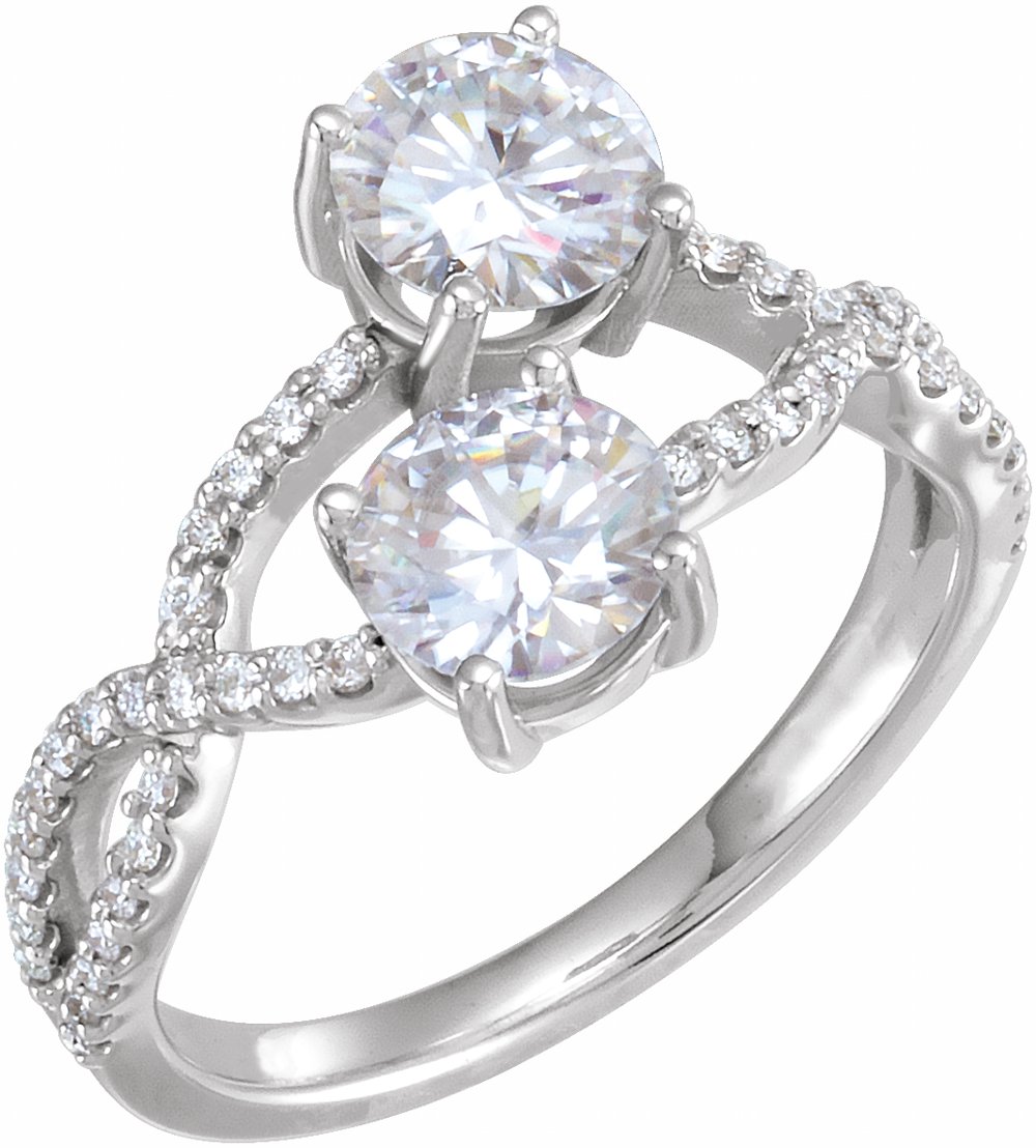 14K White 6 mm Forever One™ Lab-Grown Moissanite & 1/5 CTW Natural Diamond Ring