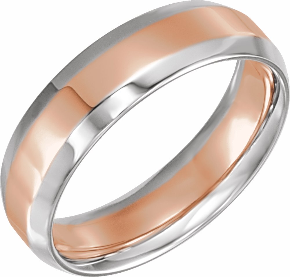 14K White/Rose 6 mm Beveled-Edge Inlay Comfort-Fit Flat Band Size 9