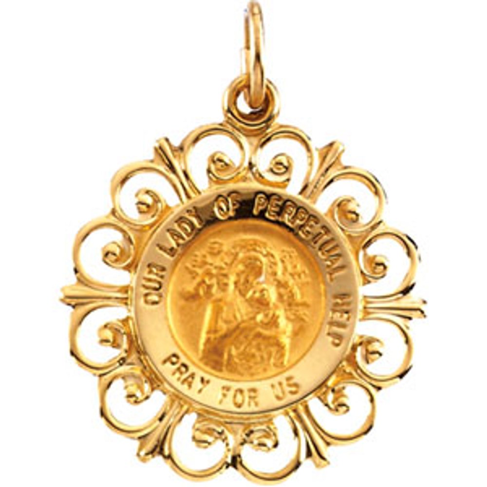 14K Yellow 18 mm Round Our Lady of Perpetual Help Medal