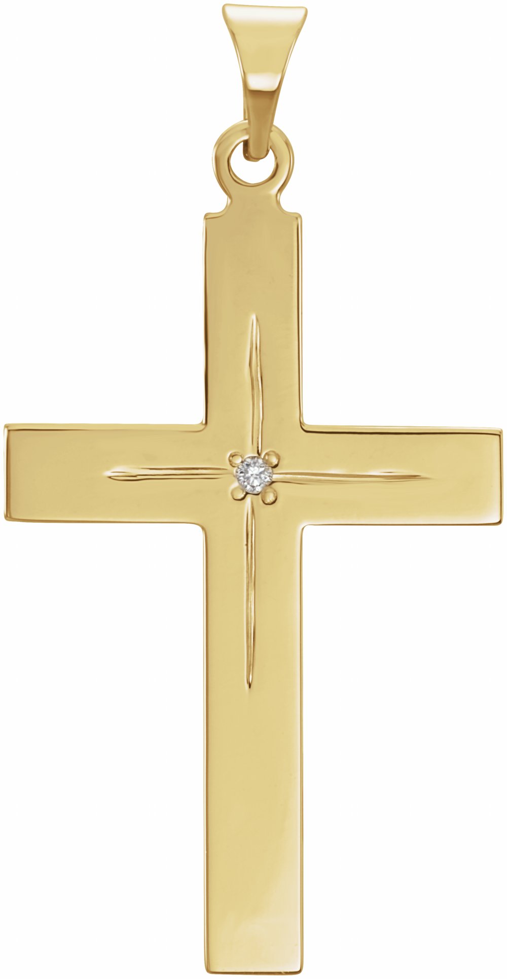 14K Yellow .01 CT Natural Diamond Cross 18" Necklace