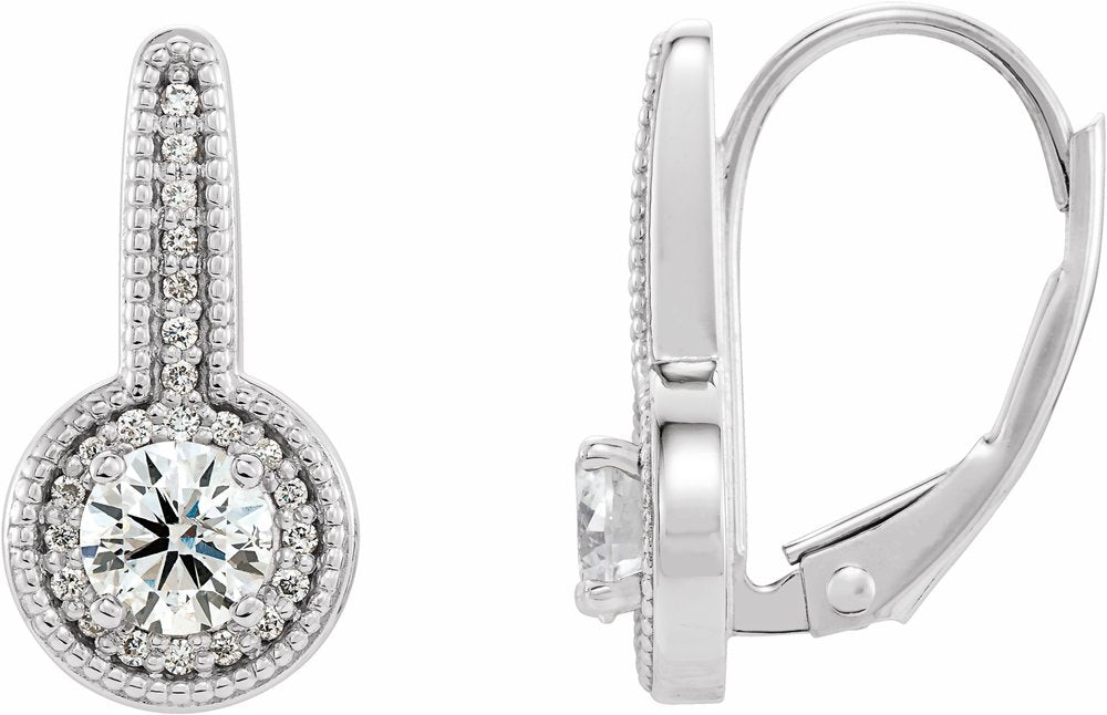 14K White Gold 5/8 CTW Natural Diamond Halo-Style Dangle Earrings