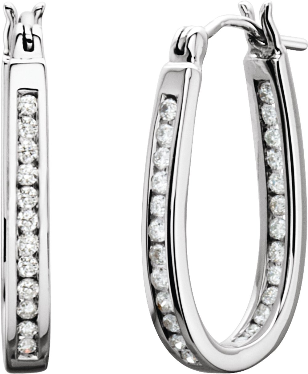 14K White Gold 1/2 CTW Natural Diamond Inside-Outside Hinged 22.5 mm Hoop Earrings