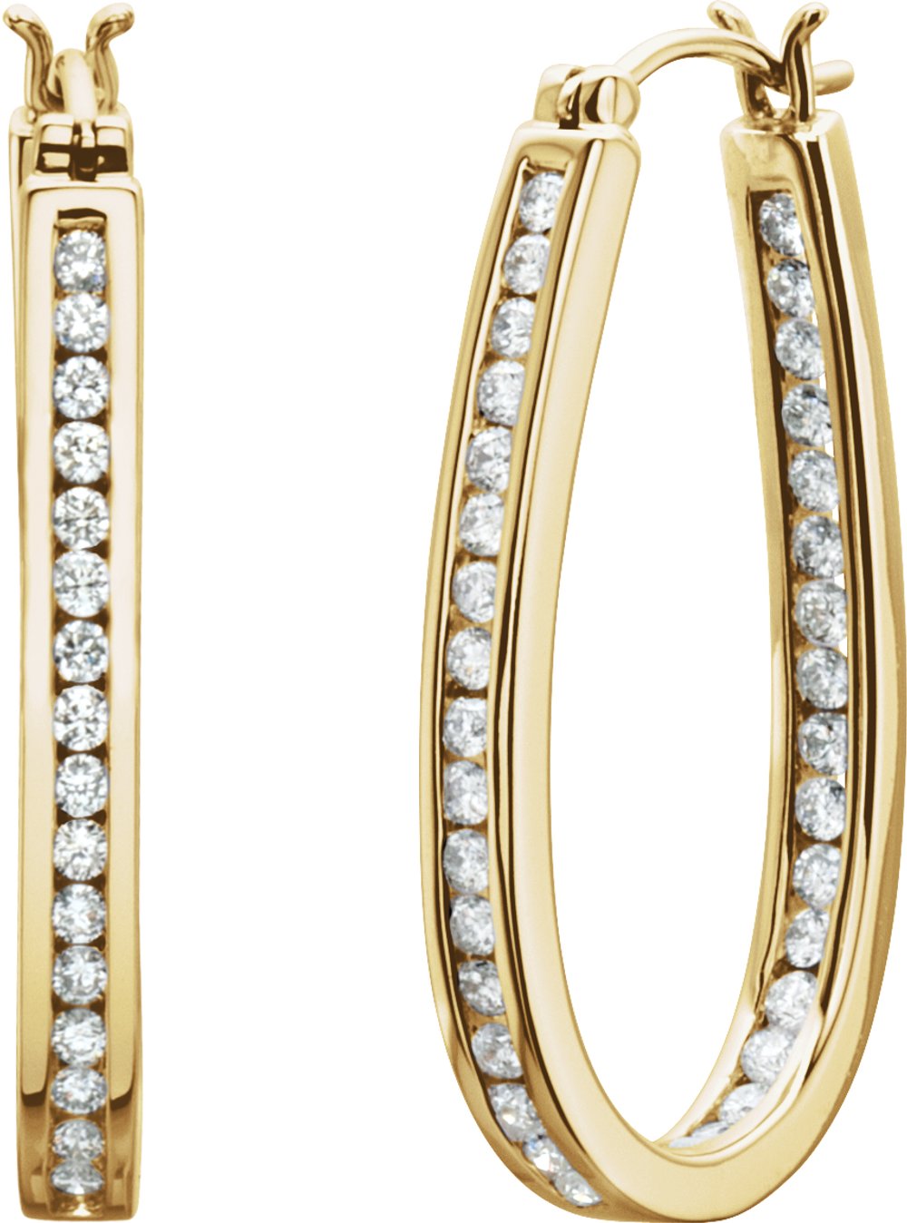 14K Yellow Gold 1 CTW Natural Diamond Inside-Outside Hinged 30 mm /Hoop Earrings