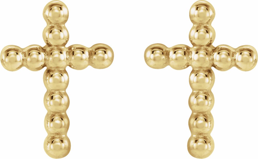 14K Yellow Beaded Cross Earrings
